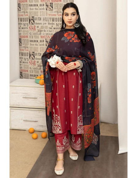 3 Pce Women's Unstiched Embroidered...