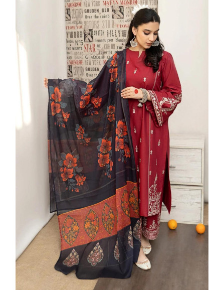 3 Pce Women's Unstiched Embroidered...