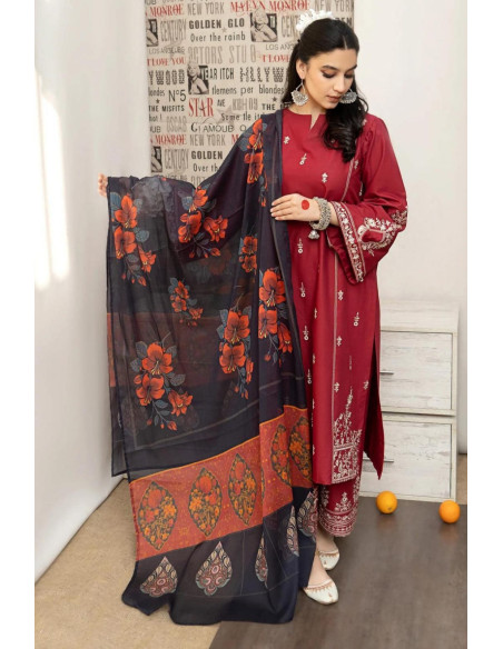 3 Pce Women's Unstiched Embroidered Suit 