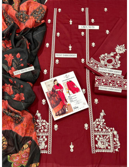 3 Pce Women's Unstiched Embroidered Suit 