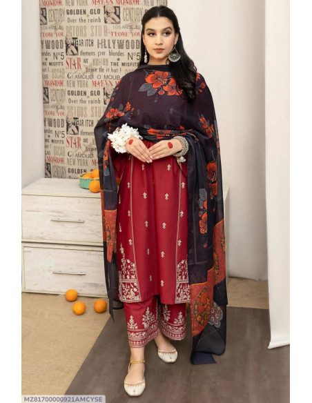 3 Pce Women's Unstiched Embroidered Suit 