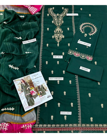 3 Pce Women's Unstitched Embroidered...