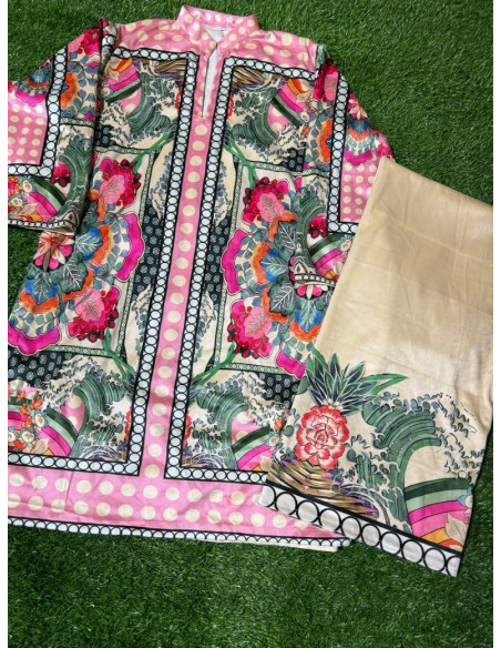 Women's Stitched Khaddar Printed Shirt and Trouser Set - Digital Print Design