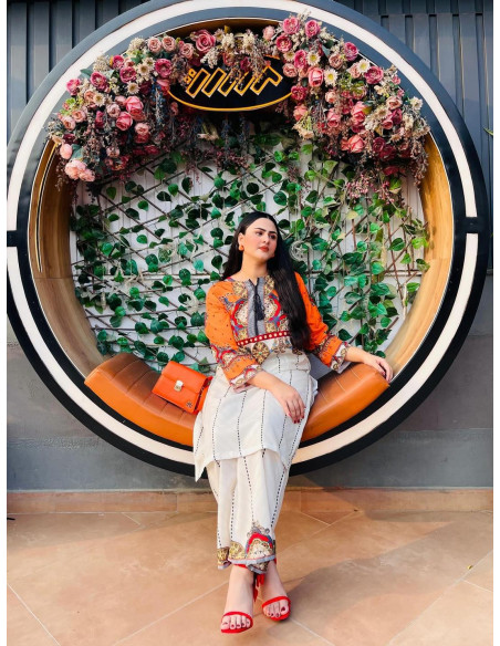 2 Pcs Women's Stitched Swiss Lawn Printed Shirt and trouser 