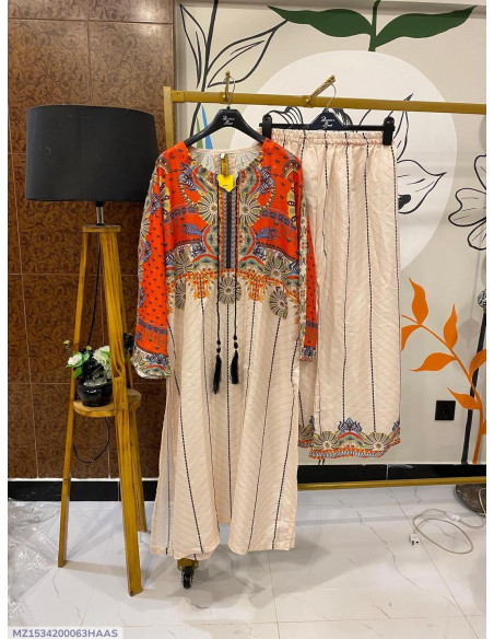 2 Pcs Women's Stitched Swiss Lawn Printed Shirt and trouser 