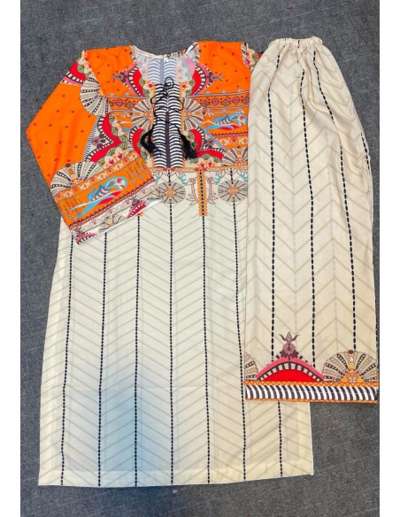 2 Pcs Women's Stitched Swiss Lawn Printed Shirt and trouser 