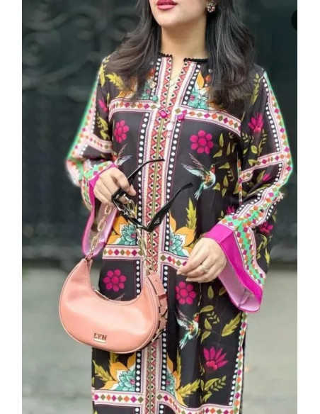 Stylish Women's Stitched Shirt And Trouser Set - Printed Design - 2 Pcs