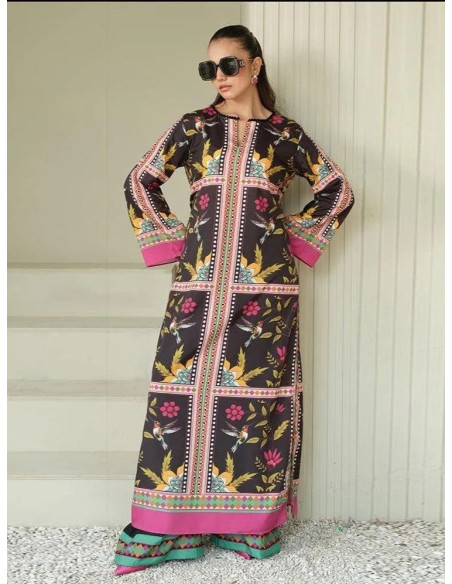 Stylish Women's Stitched Shirt And Trouser Set - Printed Design - 2 Pcs