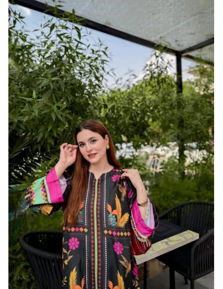 Stylish Women's Stitched Shirt And Trouser Set - Printed Design - 2 Pcs