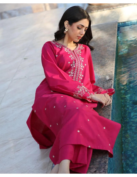 2 Pcs Women's Unstitched Embroidered Suit