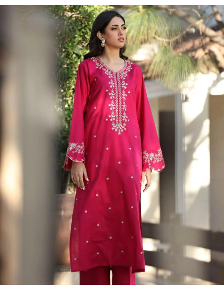 2 Pcs Women's Unstitched Embroidered Suit