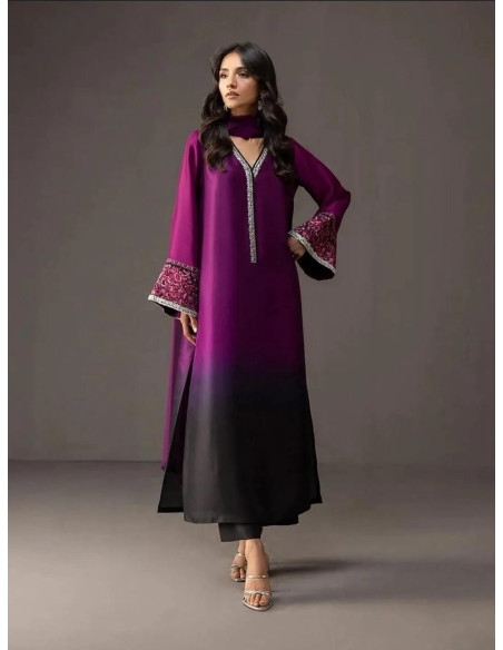 Stylish 3 Pcs woman unstitched-fabric printed Suit 