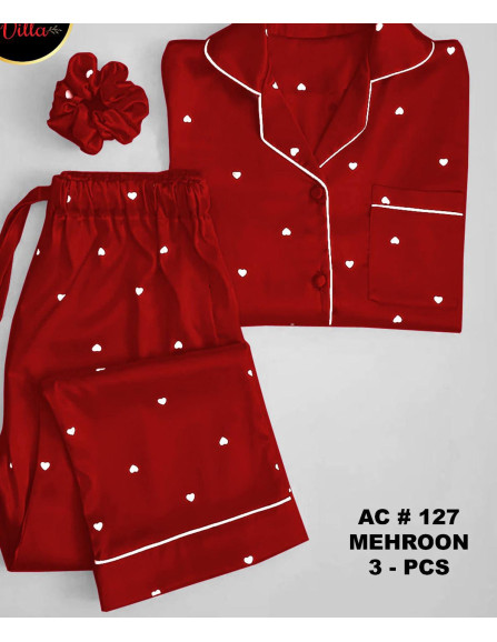 Silk night suit for women With Ponytail